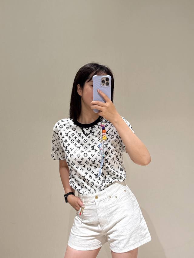 Louis Vuitto* 25Ss Spring and Summer new style monogram print chain round neck s
