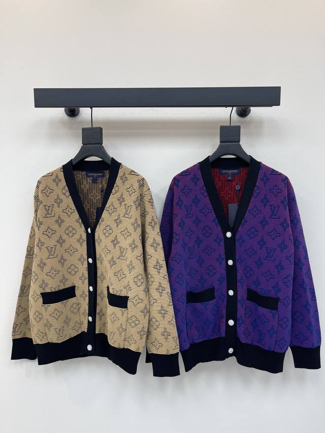 Louis Vuitto*25 New double pocket V-neck knitted long-sleeved cardigan! Custom Y