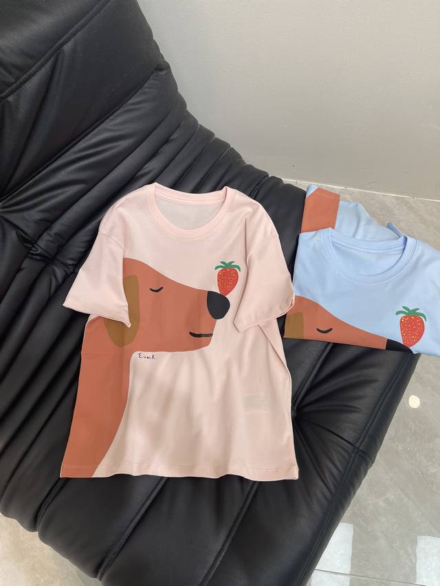 Gucc*25 Spring and summer new cartoon puppy strawberry print short-sleeved T-shi