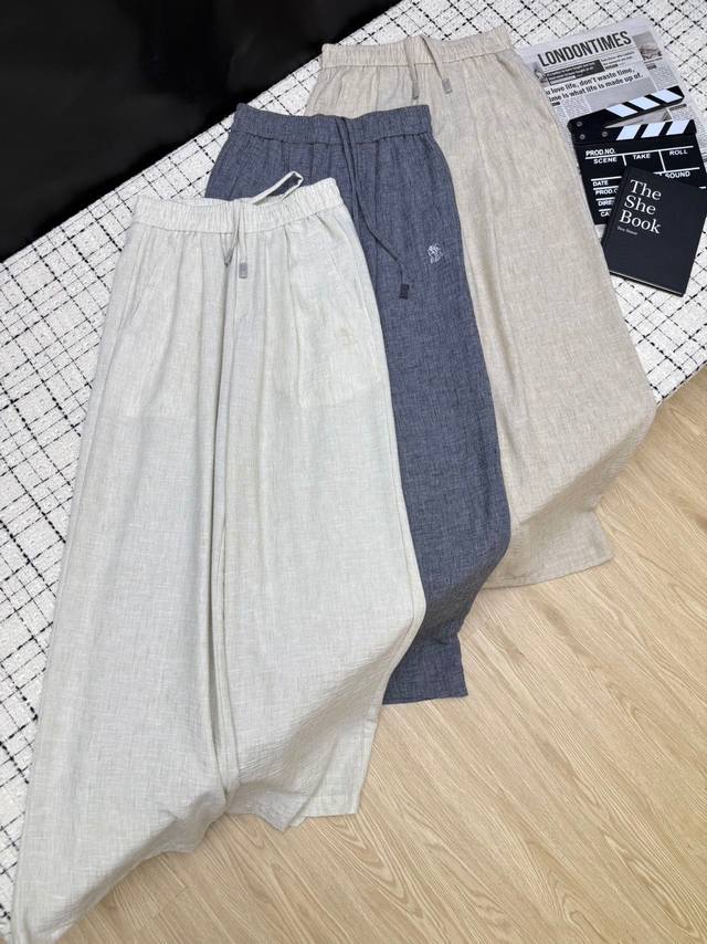 Brunello Cucinell*25Ss Summer embroidered small logo design trousers A very spec