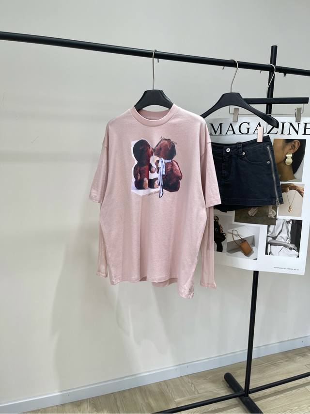 Ac Pink cartoon bear fake two-piece long-sleeved T ., Fabric: Cotton Color: Pink