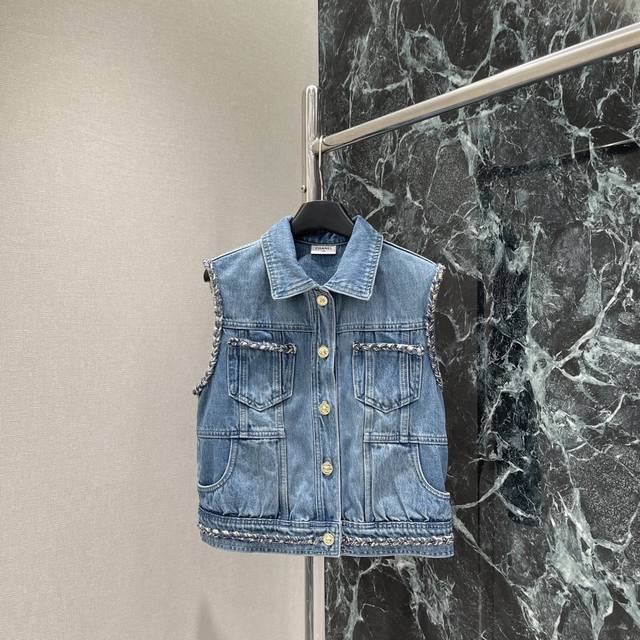 Xiaoxiang 25 Early Autumn New Retro Washed Denim Vest Jacket Hand-woven Belt De