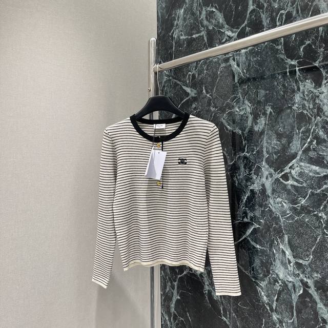 Ce 25 New early autumn striped knitted long sleeves with embroidered logo on the