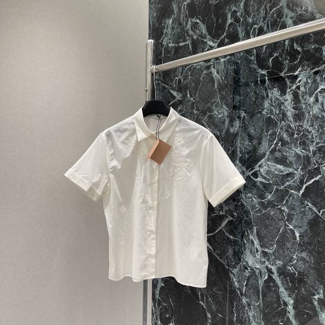Miu 25 new summer jacquard short-sleeved shirt with brand logo and floral patter