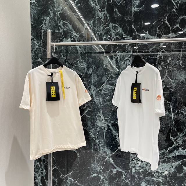 Monkou 25 Early Autumn new round neck embroidered badge T-shirt The letter logo