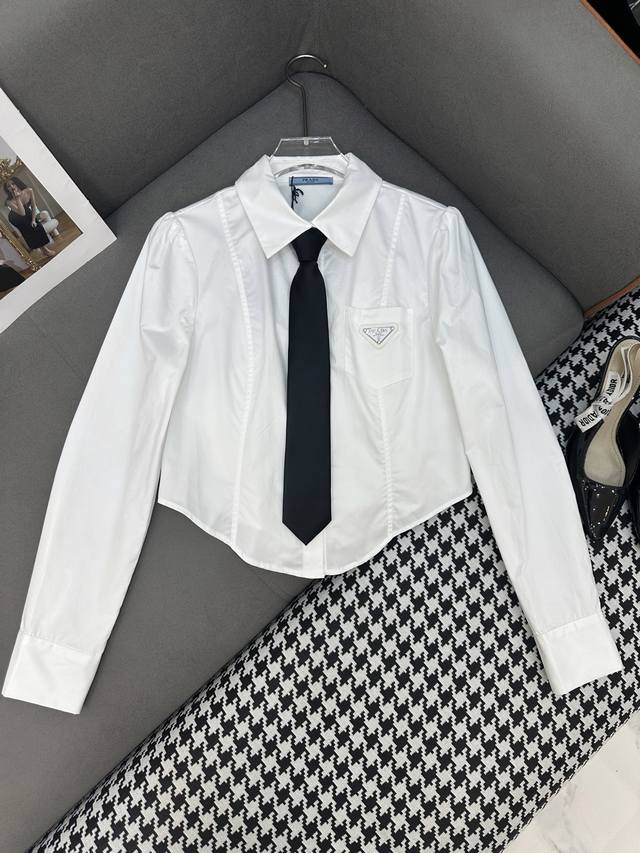 Prad* 25Ss New short long-sleeved shirt Slim fit Classic triangle logo decoratio