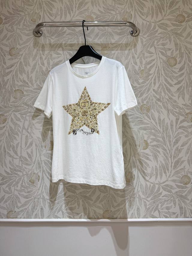 Spot Model No. 1130P. Lucky Star embroidered T-shirt with platinum printing and
