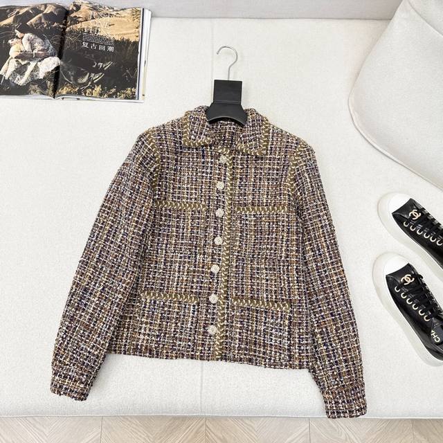 Super nice little Chanel style C home 25Ss latest lapel dead pocket woven jacket
