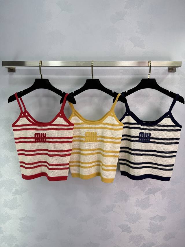 Miumi*2025 Early Autumn latest series! Hollow striped knitted camisole! Custom i