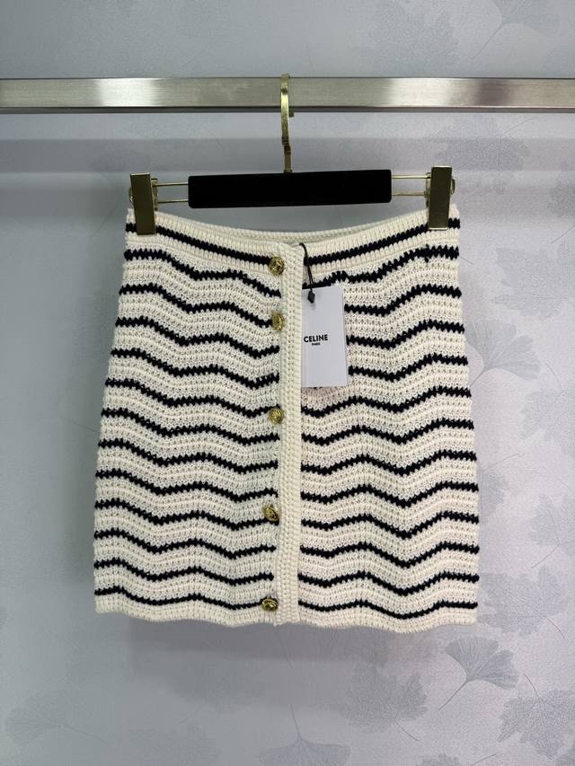 Ce*2025 Spring and Summer new black and white striped knitted short sleeves clas