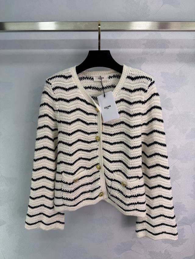 Ce*2025 Spring and Summer new black and white striped knitted cardigan Classic C