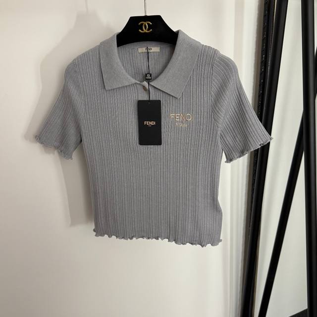 Style No. 20254152 Fend* new logo embroidered letter lapel short-sleeved wool k