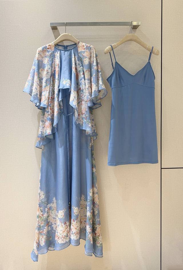 Zimmerma*N*N Layered long dress This tea blue plant floral pattern Cascadian lay