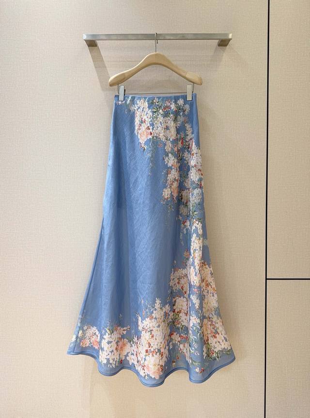 Zi*M*Merma New bias-cut skirt recommendation Tea blue botanical floral pattern b