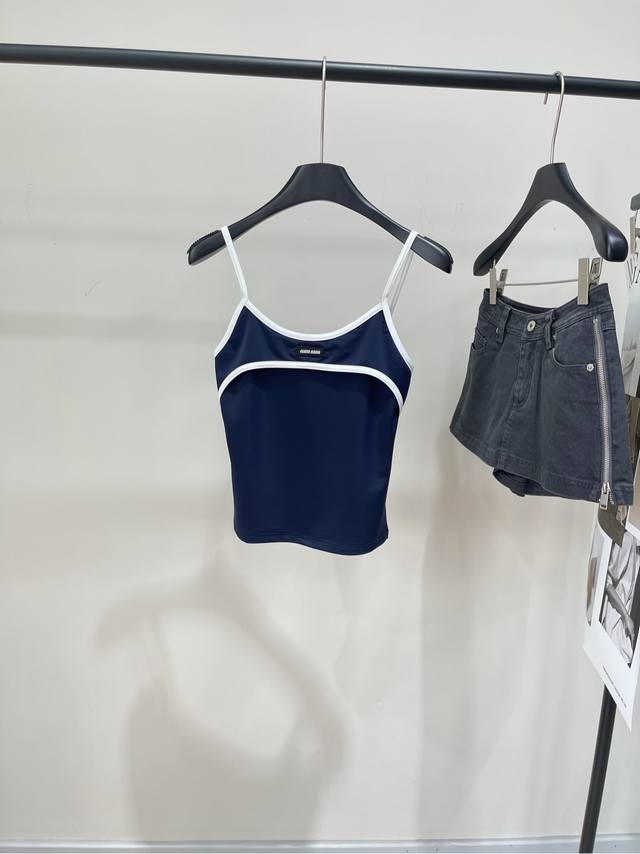 M navy blue with white edges elastic small camisole ., Fabric: Cotton + Nylon Bl