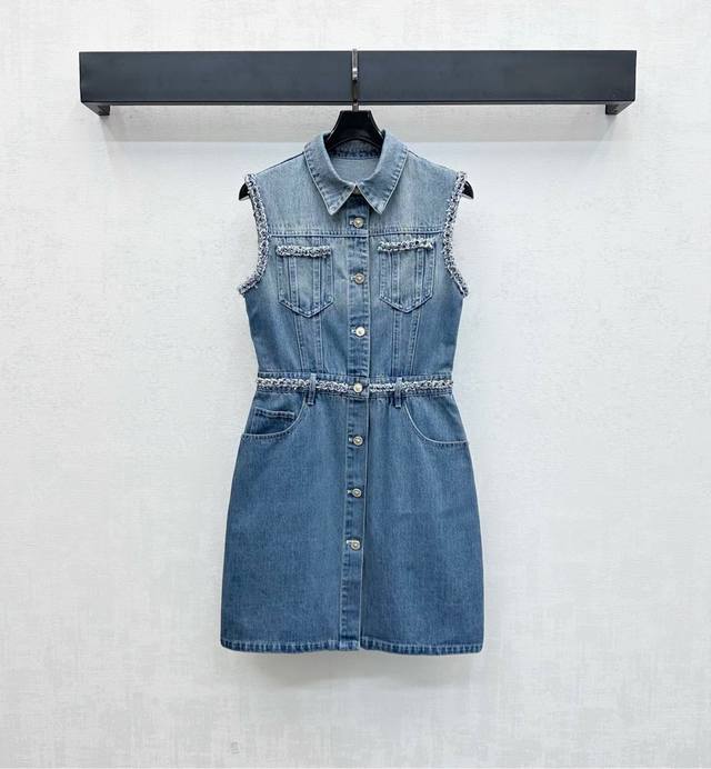 Chane*2025 New arrivals Customized hemmed denim vest dress with Yb imported twil