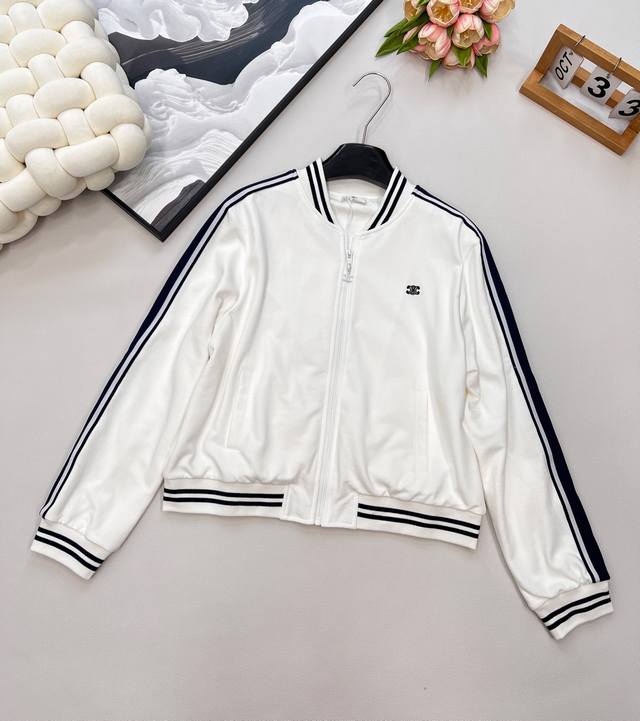 Celine2025 new embroidered logo logo ribbon contrast color casual jacket custom