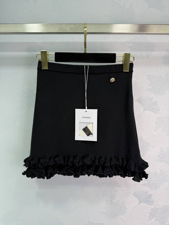 Chane*Ruffle skirt 2025 Handicraft series Elastic waist Exquisite diamond buckle