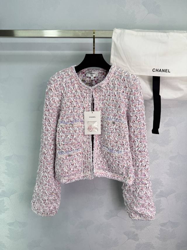 Chanel*2025 Early Autumn new pink braided jacket with heavy braided sequins, flo
