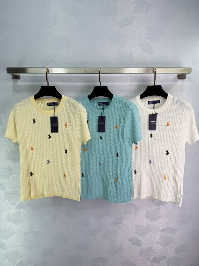 Po*2025 Summer new style pony knitted short sleeve round neck design threaded ed