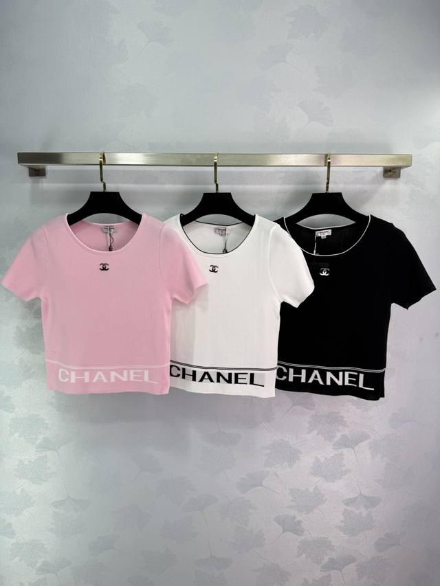 Chanel*25 Summer new series knitted short-sleeved top with letter logo jacquard