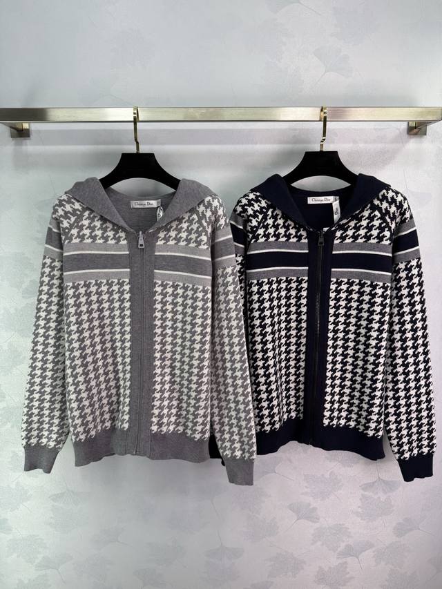Dio*2025 Early Autumn new houndstooth double-sided cardigan with hood design, zi