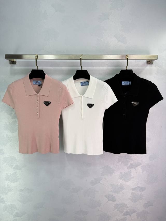 Pr*2025 New summer knitted Polo shirt with lapel design and small logo on the ch