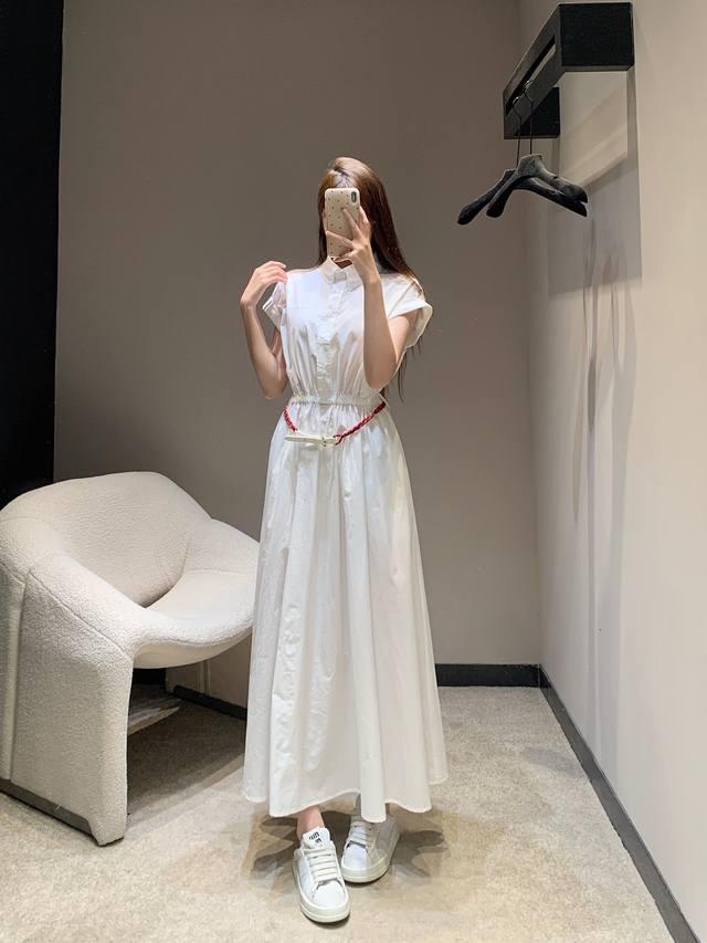Miumi* 25Ss Spring and Summer new micro-logo embroidered mid-length shirt-style