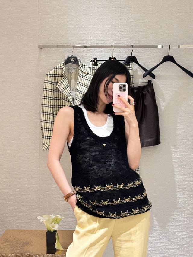 Chane* 25A New White Moonlight Snowflake Cotton Linen Knitted U-neck Vest from H