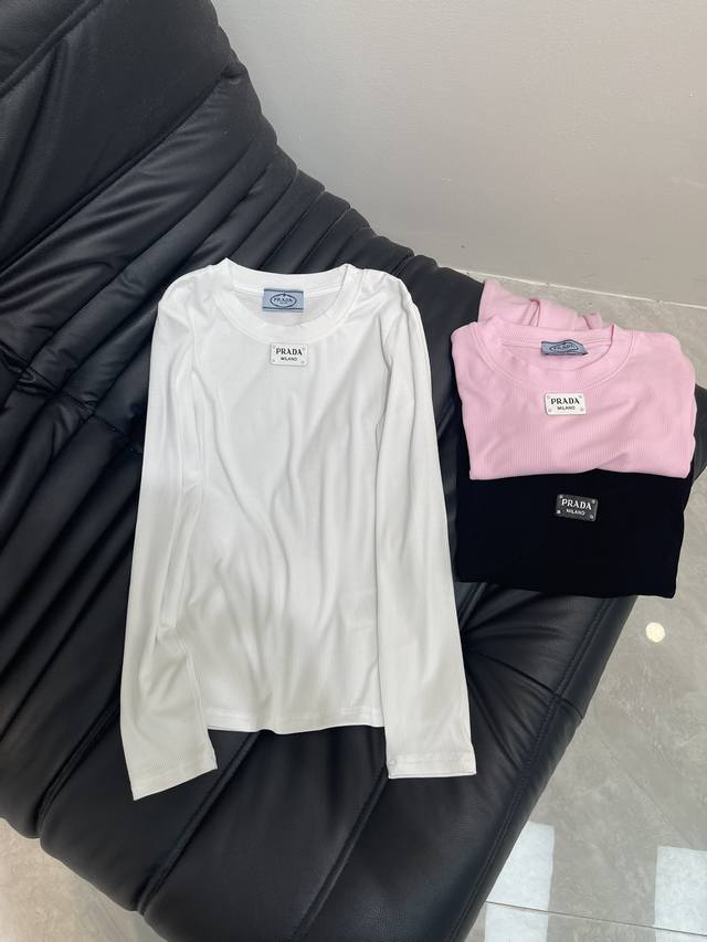 Prad*25 New autumn and winter square small label high elastic long-sleeved botto