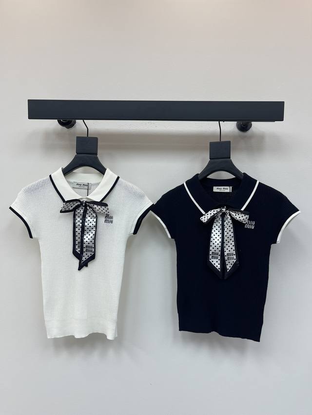 Miumi*25 New style lapel knitted short sleeves! Customized silk wool yarn weavin