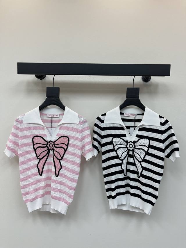 25 New striped bow tie lapel knitted short sleeves bow tie logo decoration embel