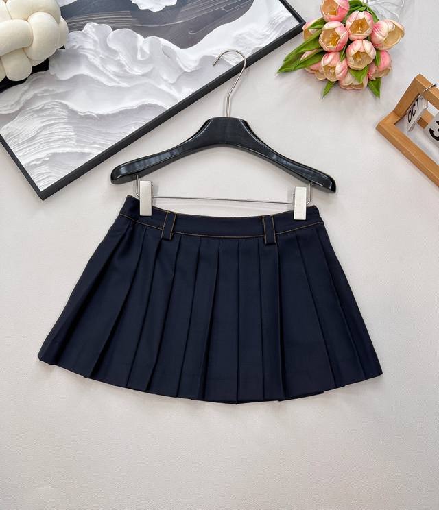 Miumiu25Ss Spring and summer new military blue college style girl pleated short