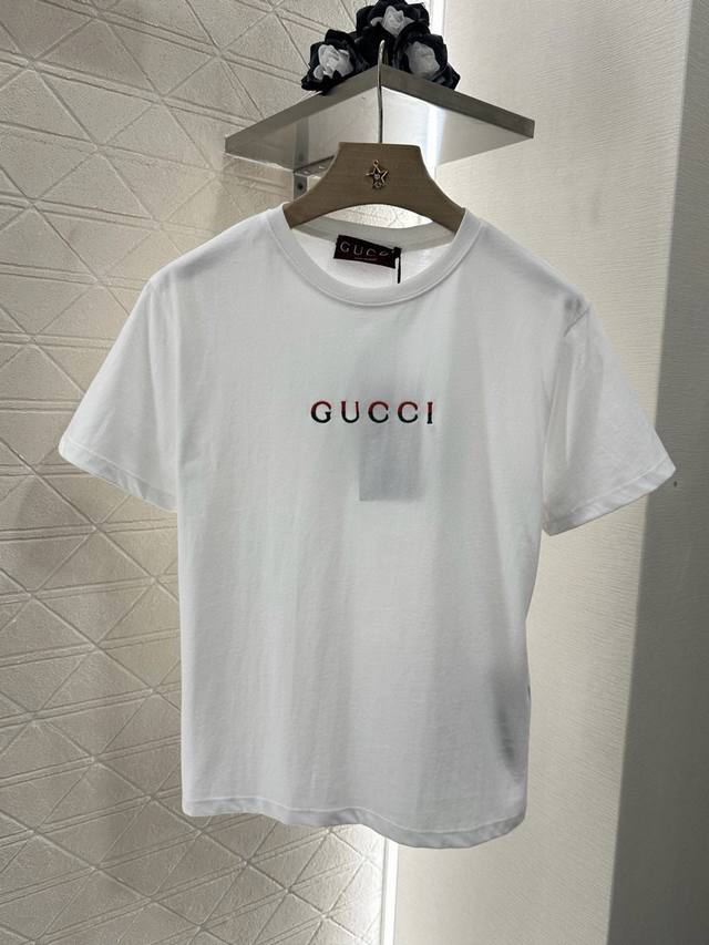 Gucc*2025 New arrivals Round neck embroidered letters Customized Yb mercerized c