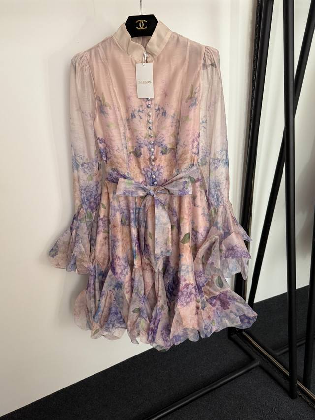 Style No. 20254120 Zimmermann new hyacinth flower print lotus leaf hem lace wai