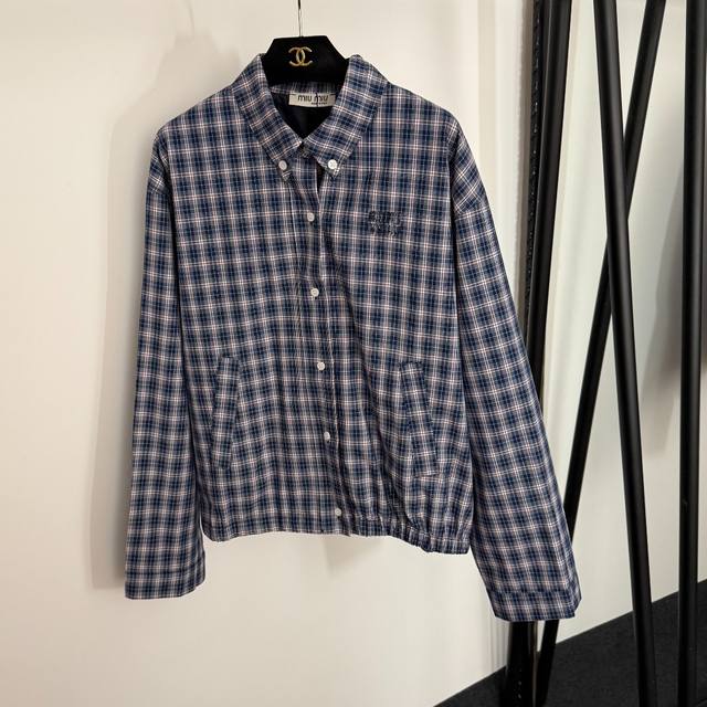 Style No. 20254114 Miumi* New Retro Plaid Lapel Long Sleeve Jacket, Blue, Sml,