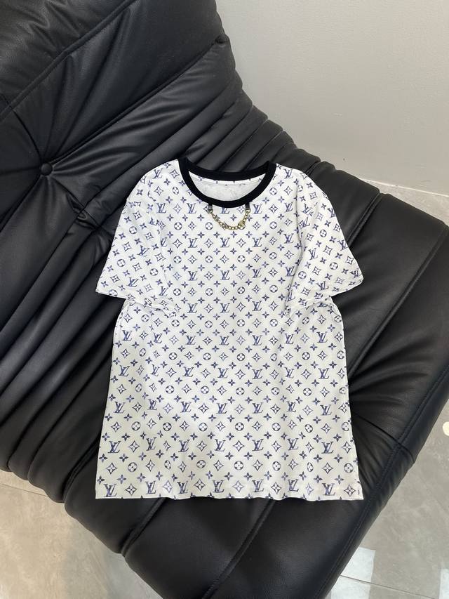 Louis Vuitto*25 New style printed chain short-sleeved T-shirt custom made Yb mer