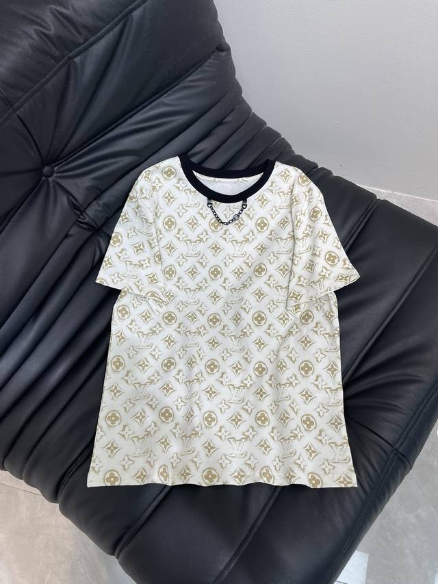 Louis Vuitto*25 New style printed chain short-sleeved T-shirt custom Yb merceriz