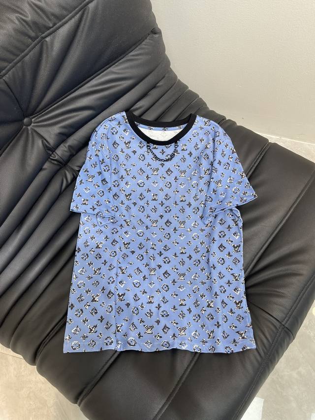 Louis Vuitto*25 New style printed chain short-sleeved T-shirt custom made Yb mer