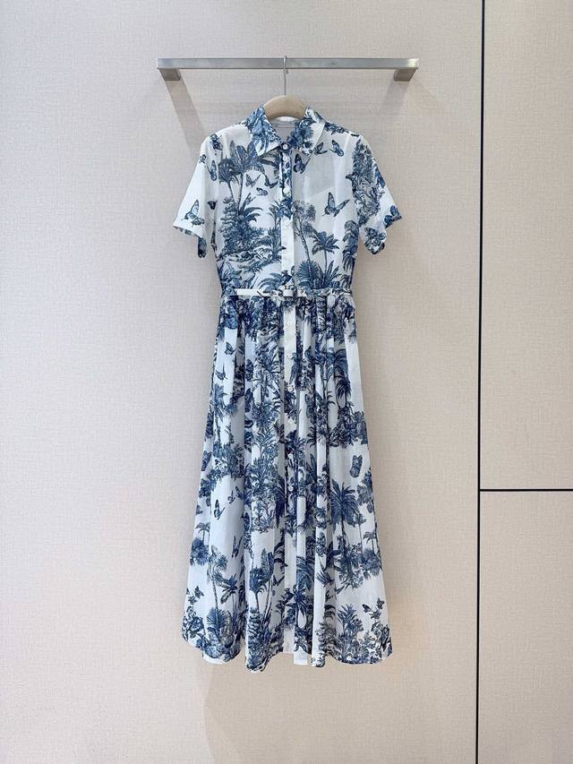 Dio*R New Style Recommendation White-bottomed blue butterfly jungle print dress,
