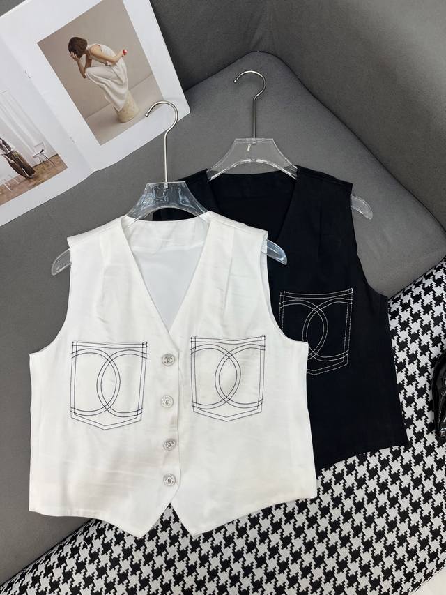 Chane* 25Ss new vest jacket double C stitching decoration simple temperament two