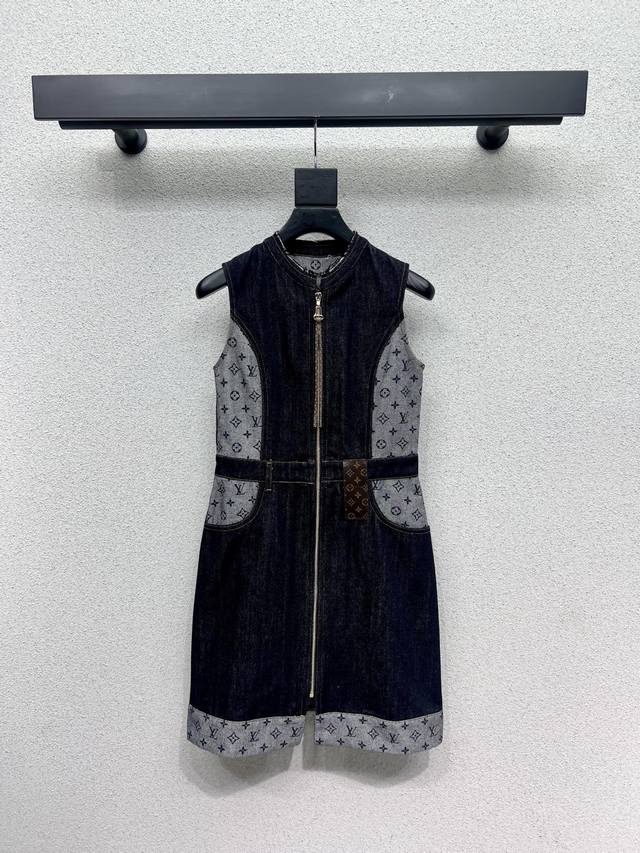 L Home color matching denim sleeveless dress Fashionable and practical Highly ve