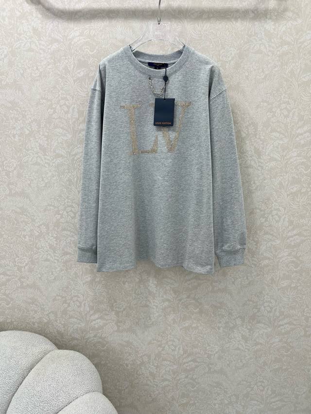 Cotton T version Louis Vuitto*25 new round neck hot diamond letter long sleeve