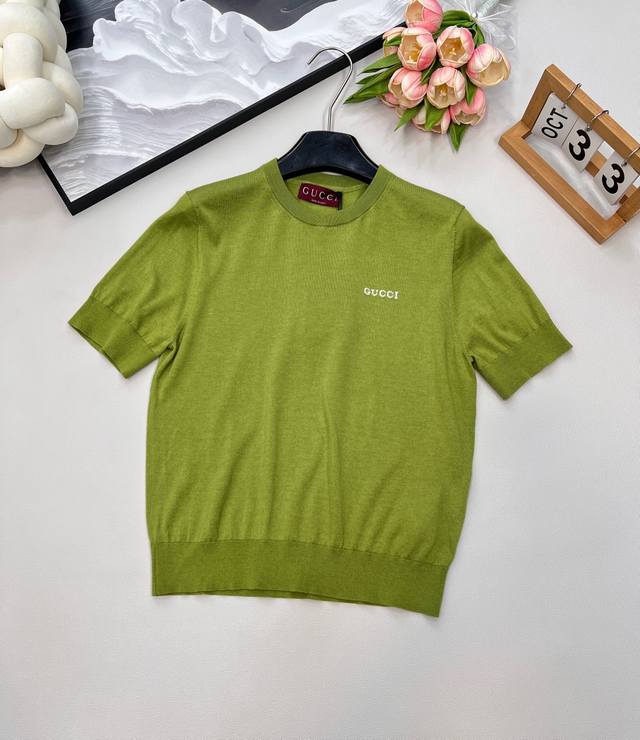 Gucci2025 new logo letter knitted short sleeves, customized Yb silk wool yarn we