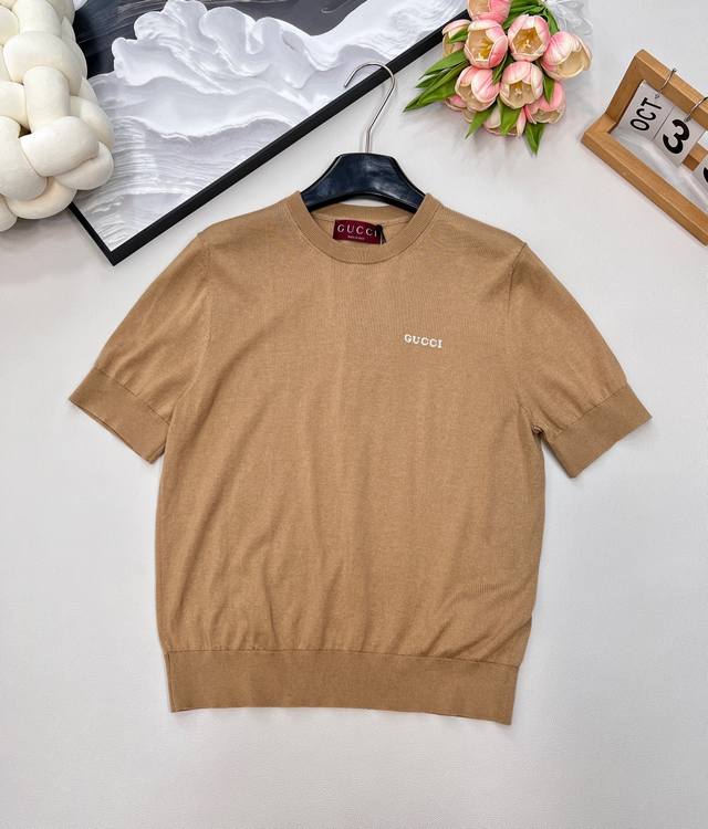 Gucci2025 new logo letter knitted short sleeves, customized Yb silk wool yarn we
