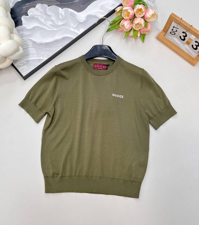 Gucci2025 new logo letter knitted short sleeves, customized Yb silk wool yarn we
