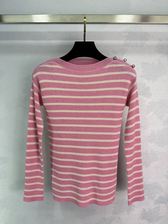 Dio*2025 Early Autumn new striped knitted long-sleeved top with three pearl butt