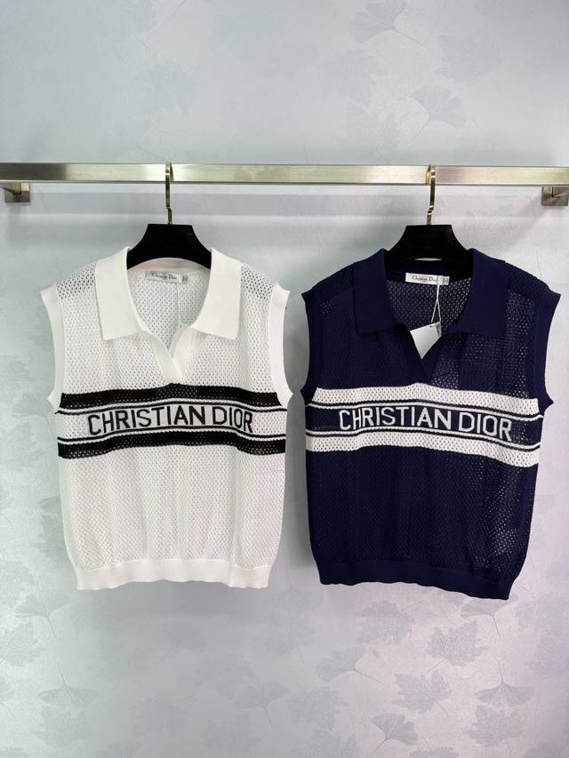 Dio*2025 Spring and Summer new lapel knitted vest, breathable and comfortable me