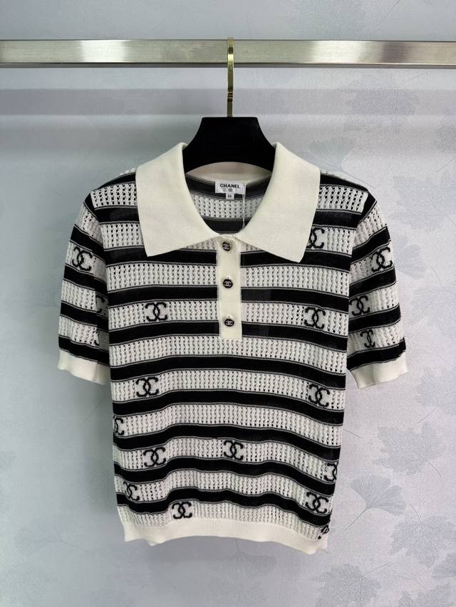 Chane*25 New summer style knitted Polo collar short sleeves with double C logo a
