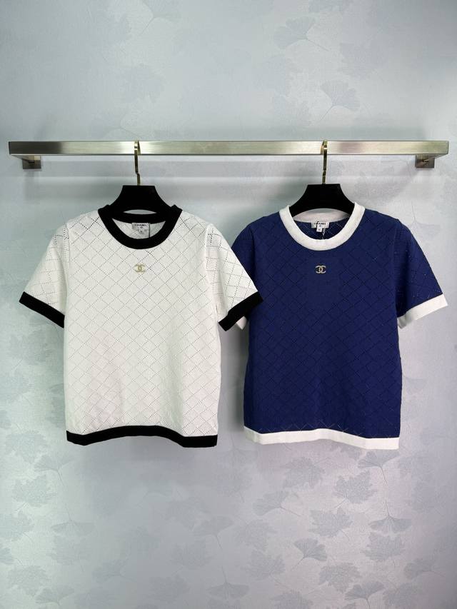 Chane Chanel* hollow diamond lattice panda contrast color short sleeve, exclusiv